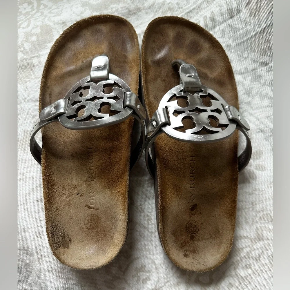 Tory Burch Silver and Brown Sandals